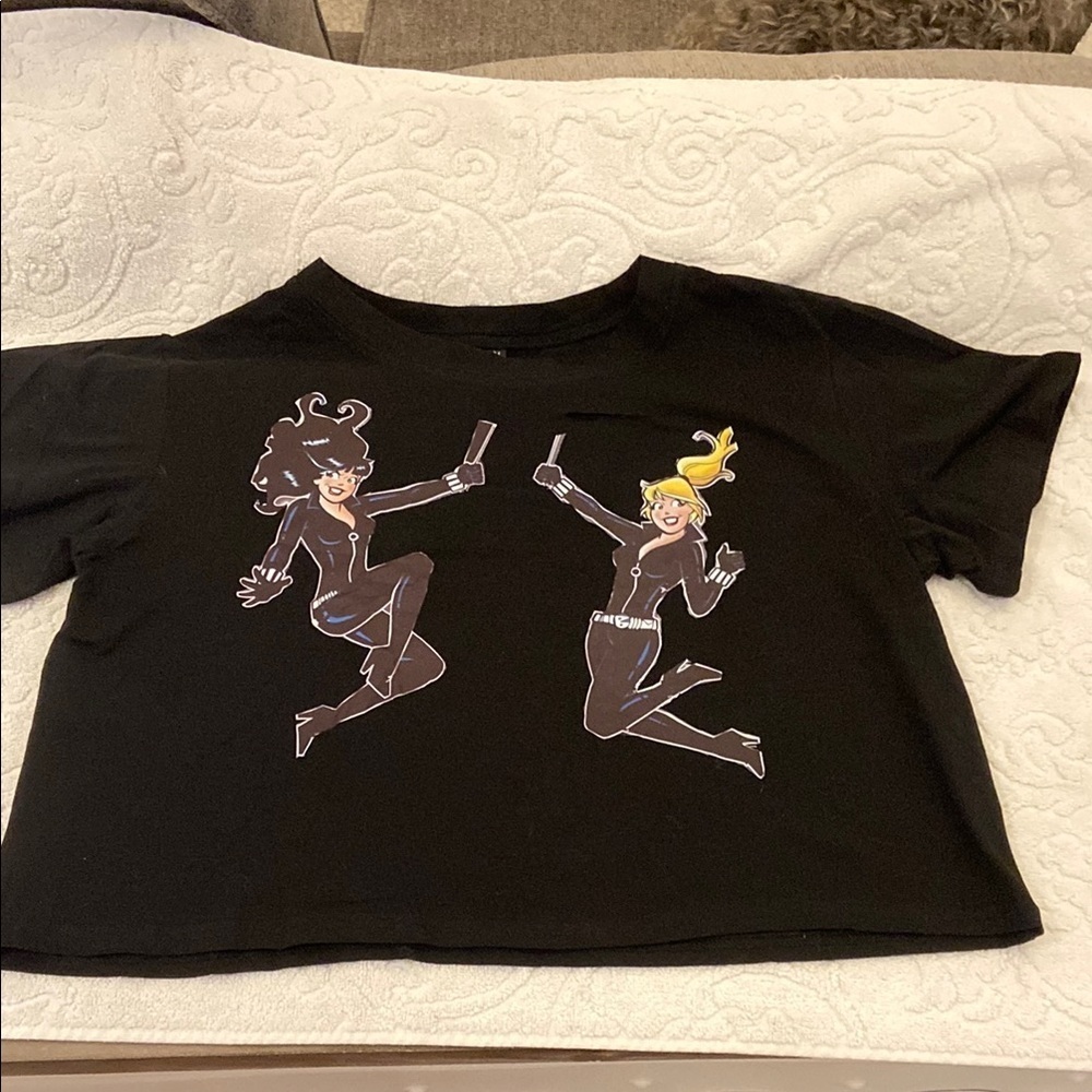 Black Crop Top with Cartoon Characters​​​​